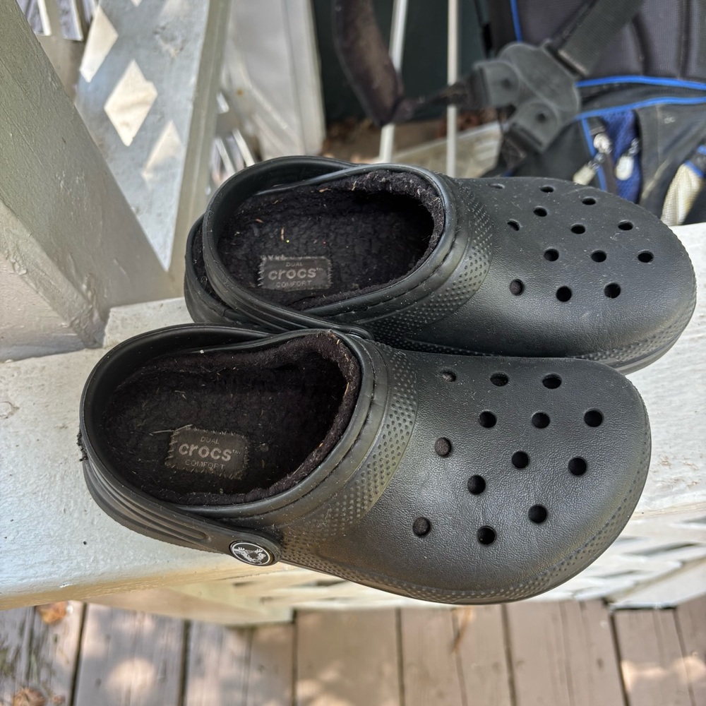 Black Fur Lined Crocs 13Y